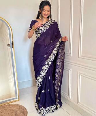 Dark purple silk blend dori embroidery embroidered saree 4