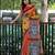 Yellow linen stripes print printed saree