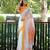 White linen block print printed saree