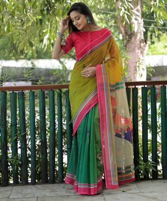 multicolor linen abstract printed saree 1