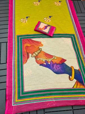 multicolor linen abstract printed saree 2