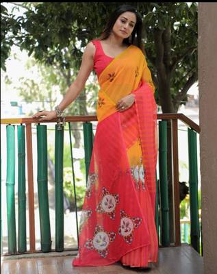 multicolor linen abstract printed saree 1