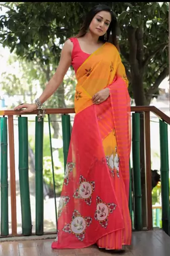 multicolor linen abstract printed saree