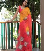 multicolor linen abstract printed saree