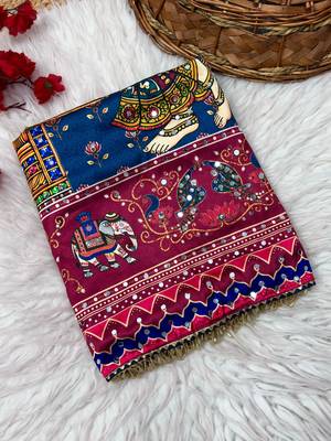 Multicolor silk blend mirror work printed saree 2