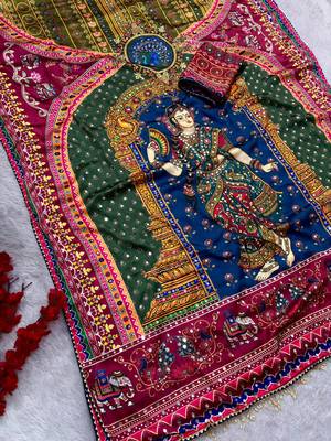 Multicolor silk blend mirror work printed saree 3