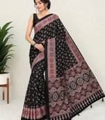 Black crepe mirror work printed saree