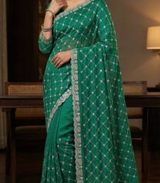 Green silk blend sequins work embroidered saree