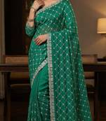 Green silk blend sequins work embroidered saree