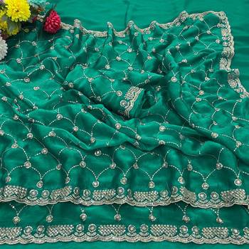 Green silk blend sequins work embroidered saree 2