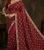 Maroon silk blend sequins work embroidered saree