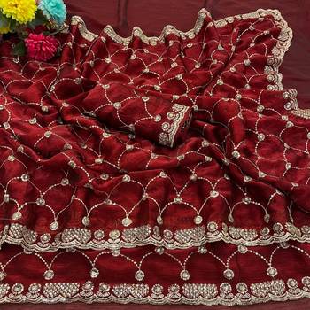 Maroon silk blend sequins work embroidered saree 3