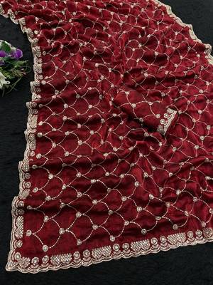 Maroon silk blend sequins work embroidered saree 4