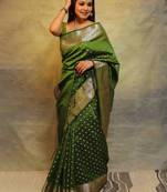 Green silk blend zari woven woven saree