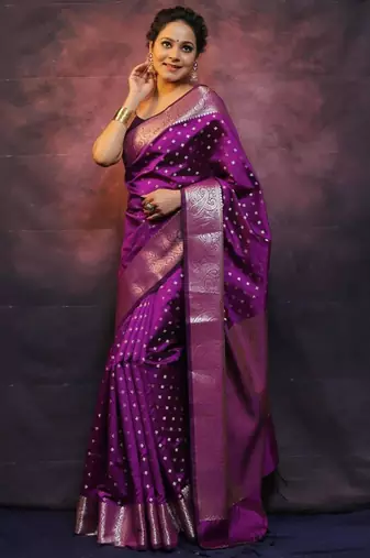 Purple silk blend zari woven woven saree