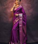 Purple silk blend zari woven woven saree