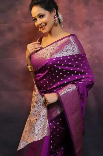 Purple silk blend zari woven woven saree