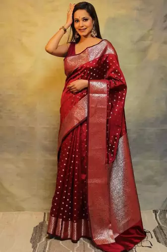 Blood red silk blend zari woven woven saree