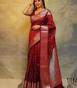 Blood red silk blend zari woven woven saree