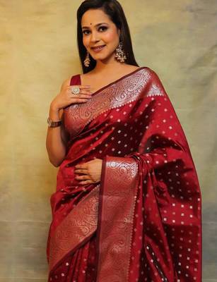 Blood red silk blend zari woven woven saree 2
