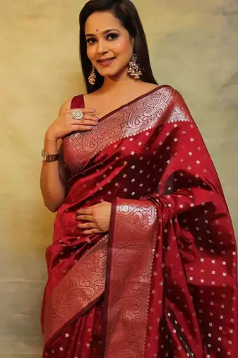 Blood red silk blend zari woven woven saree