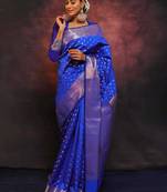 Royal blue silk blend zari woven woven saree
