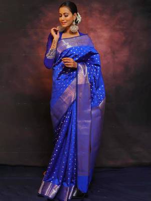 Royal blue silk blend zari woven woven saree 2