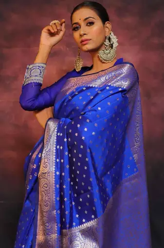 Royal blue silk blend zari woven woven saree