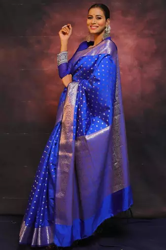 Royal blue silk blend zari woven woven saree