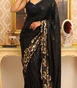 Black georgette sequins work embroidered saree