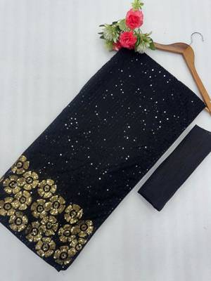 Black georgette sequins work embroidered saree 3