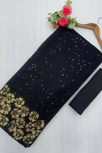Black georgette sequins work embroidered saree