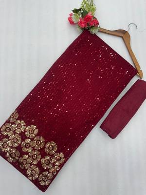 Maroon georgette sequins work embroidered saree 3