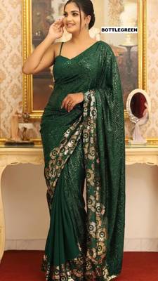 Green georgette sequins work embroidered saree 1