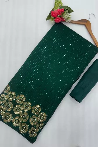 Green georgette sequins work embroidered saree