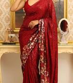 Red georgette sequins work embroidered saree
