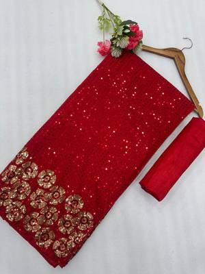 Red georgette sequins work embroidered saree 2