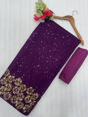 Wine georgette sequins work embroidered saree 3