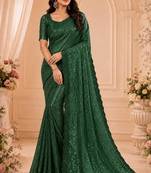 Dark green georgette sequins work embroidered saree