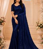 Navy blue georgette sequins work embroidered saree