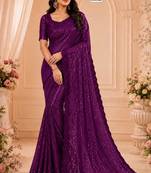 Wine georgette sequins work embroidered saree
