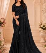 Black georgette sequins work embroidered saree