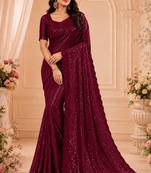 Maroon georgette sequins work embroidered saree