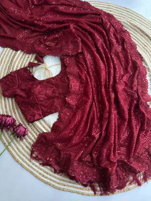Maroon georgette sequins work embroidered saree 3