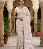 White silk blend bandhej printed saree