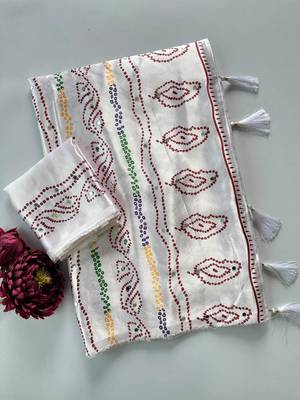 White silk blend bandhej printed saree 4
