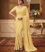 light yellow georgette sequins work embroidered saree
