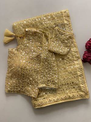 light yellow georgette sequins work embroidered saree 3