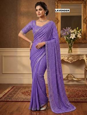 Lavender georgette sequins work embroidered saree 1