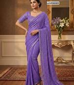 Lavender georgette sequins work embroidered saree